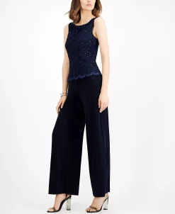 Connected Embellished Lace-Overlay Jumpsuit -VINCE CAMUTO Shop 13077086 fpx