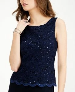 Connected Embellished Lace-Overlay Jumpsuit -VINCE CAMUTO Shop 13077087 fpx