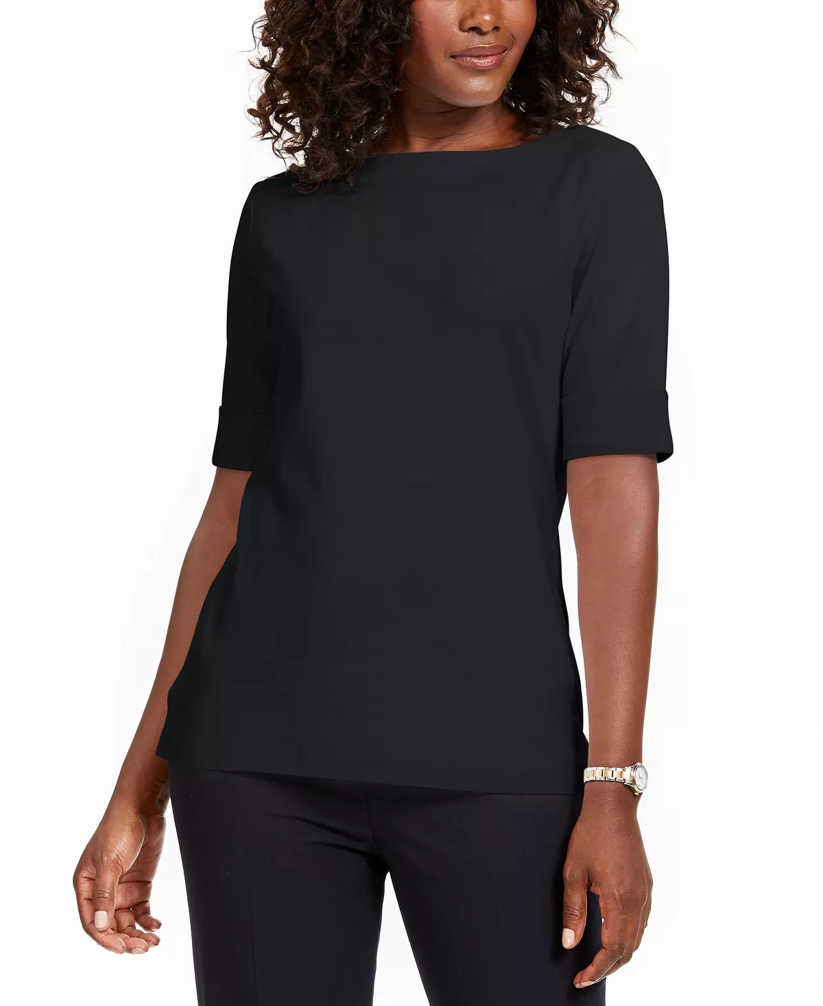 Karen Scott Cotton Boat-Neck Top, Created For Macy's 3 Karen Scott Cotton Boat-Neck Top, Created For Macy's - Image 3