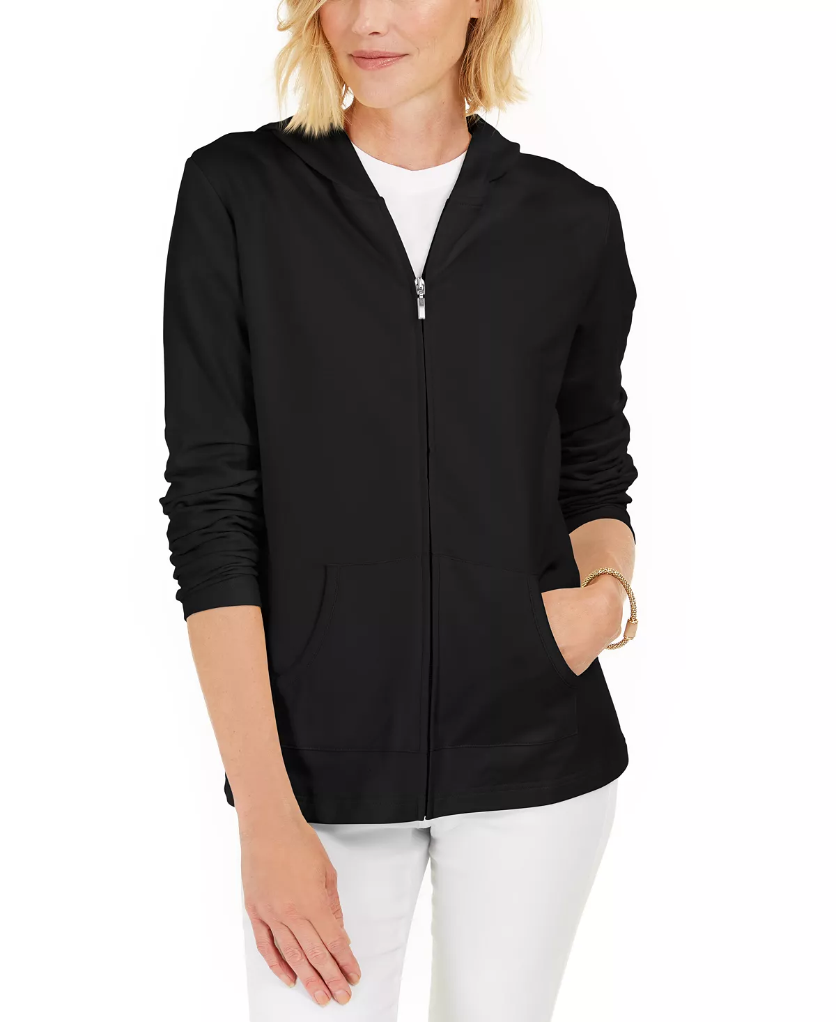 Karen Scott Long Sleeve Zip-Front Hoodie, Created For Macy's 2 Karen Scott Long Sleeve Zip-Front Hoodie, Created For Macy's - Image 2