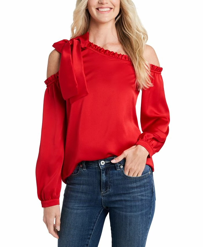 CeCe Womne's Ruffled One-Shoulder Long Sleeve Bow Blouse 1 CeCe Womne's Ruffled One-Shoulder Long Sleeve Bow Blouse