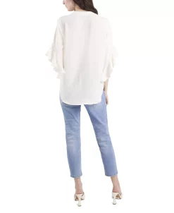 Vince Camuto Women's Ruffle Sleeve Henley Blouse -VINCE CAMUTO Shop 18546789 fpx