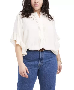 Vince Camuto Plus Size Ruffle Sleeve Henley Blouse