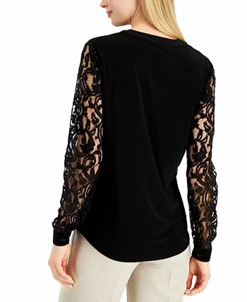 Kasper Women's Split-Neck Lace-Sleeve Blouse 2 Kasper Women's Split-Neck Lace-Sleeve Blouse - Image 2