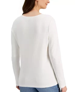 Karen Scott Long Sleeve Cotton Scoop-Neckline Top, Created For Macy's -VINCE CAMUTO Shop 19036843 fpx