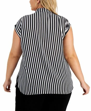 Bar III Trendy Plus Size Tie-Neck Striped Top, Created For Macy's 2 Bar III Trendy Plus Size Tie-Neck Striped Top, Created For Macy's - Image 2