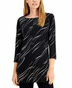 Alfani Women's Boat-Neck 3/4-Sleeve Printed Tunic, Created For Macy's