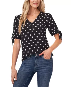 CeCe Women's Disco Dot Tie-Sleeve Short Sleeve Blouse 12 CeCe Women's Disco Dot Tie-Sleeve Short Sleeve Blouse -VINCE CAMUTO Shop 19458568 fpx