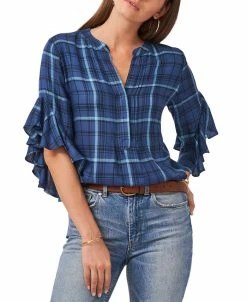 Vince Camuto Women's Plaid Ruffle-Sleeve Top