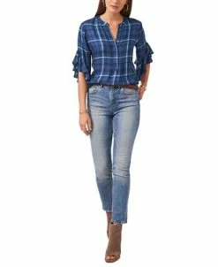 Vince Camuto Women's Plaid Ruffle-Sleeve Top -VINCE CAMUTO Shop 19516986 fpx