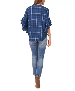 Vince Camuto Women's Plaid Ruffle-Sleeve Top -VINCE CAMUTO Shop 19516987 fpx