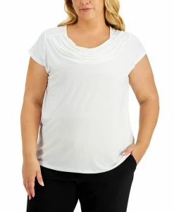 Kasper Plus Size Cap-Sleeve Cowlneck Top
