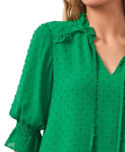 CeCe Women's Split-Neck Clip-Dot Elbow Sleeve Blouse -VINCE CAMUTO Shop 19582678 fpx