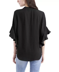 Vince Camuto Women's Ruffle Sleeve Henley Blouse -VINCE CAMUTO Shop 19787236 fpx