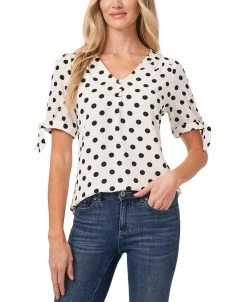 CeCe Women's Disco Dot Tie-Sleeve Short Sleeve Blouse