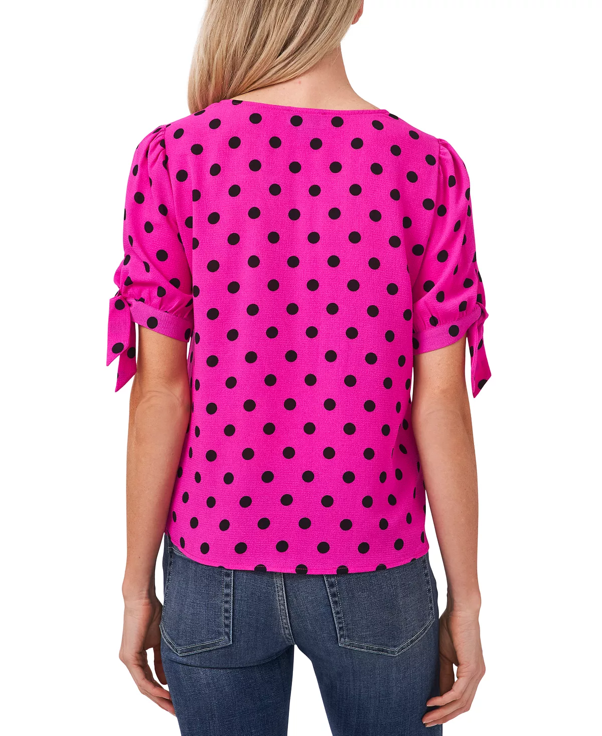 CeCe Women's Disco Dot Tie-Sleeve Short Sleeve Blouse 7 CeCe Women's Disco Dot Tie-Sleeve Short Sleeve Blouse - Image 7