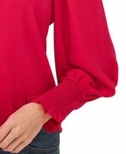 CeCe Women's Solid Smocked-Cuff V-Neck Charmeuse Blouse -VINCE CAMUTO Shop 19850284 fpx