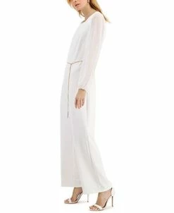 Connected Hain-Belt Sheer-Sleeve Jumpsuit -VINCE CAMUTO Shop 20287397 fpx