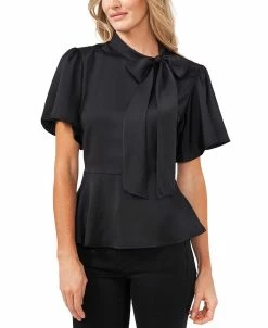 CeCe Tie-Neck Peplum Hem Blouse