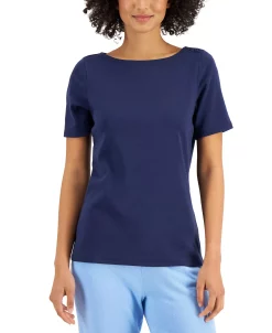 Charter Club Women's Cotton Boat-Neck Top, Created For Macy's 7 Charter Club Women's Cotton Boat-Neck Top, Created For Macy's -VINCE CAMUTO Shop 20721808 fpx