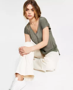 Bar III V-Neck Mixed-Media Mesh Top, Regular & Petite, Created For Macy's -VINCE CAMUTO Shop 20787403 fpx