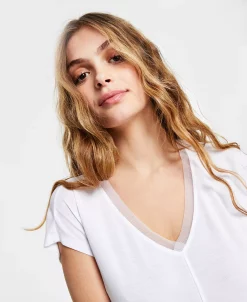 Bar III V-Neck Mixed-Media Mesh Top, Regular & Petite, Created For Macy's -VINCE CAMUTO Shop 20787423 fpx