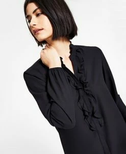 Bar III Women's Long Sleeve Ruffled Blouse, Created For Macy's -VINCE CAMUTO Shop 21089532 fpx