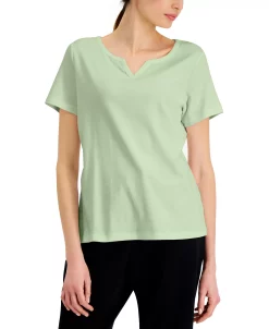 Karen Scott Cotton Split-Neck Top, Created For Macy's -VINCE CAMUTO Shop 21151756 fpx