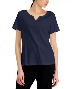 Karen Scott Cotton Split-Neck Top, Created For Macy's -VINCE CAMUTO Shop 21151765 fpx