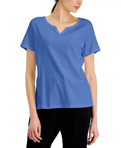Karen Scott Cotton Split-Neck Top, Created For Macy's -VINCE CAMUTO Shop 21151775 fpx