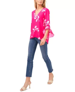 Vince Camuto Women's Floral Whisper Printed Flutter-Sleeve Blouse -VINCE CAMUTO Shop 21197832 fpx