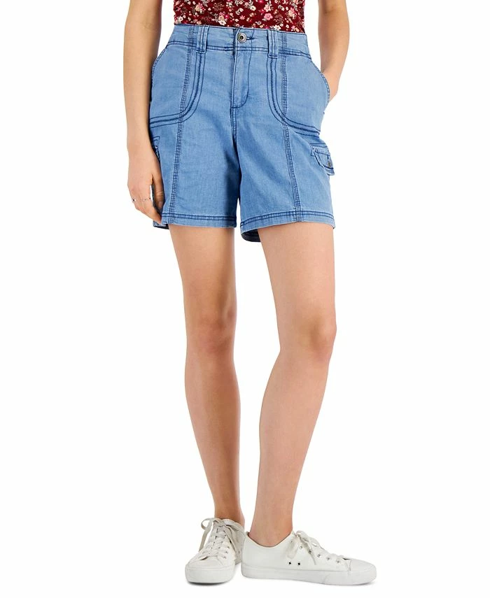 Style & Co Women's Chambray Zig Zag Stitch Shorts, Created For Macy's 1 Style & Co Women's Chambray Zig Zag Stitch Shorts, Created For Macy's