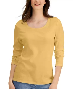 Karen Scott Long Sleeve Cotton Scoop-Neckline Top, Created For Macy's -VINCE CAMUTO Shop 21269437 fpx
