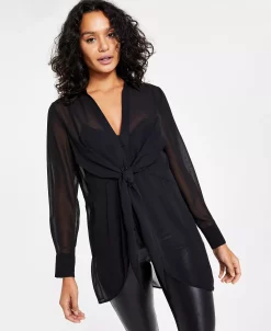 Bar III Women's Long-Sleeve Tie-Front Top, Created For Macy's 8 Bar III Women's Long-Sleeve Tie-Front Top, Created For Macy's -VINCE CAMUTO Shop 21336044 fpx