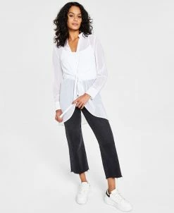 Bar III Women's Long-Sleeve Tie-Front Top, Created For Macy's