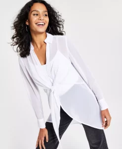 Bar III Women's Long-Sleeve Tie-Front Top, Created For Macy's 7 Bar III Women's Long-Sleeve Tie-Front Top, Created For Macy's -VINCE CAMUTO Shop 21336050 fpx
