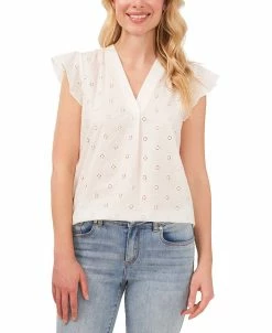 CeCe Women's Flutter-Sleeve Embroidered Eyelet Blouse
