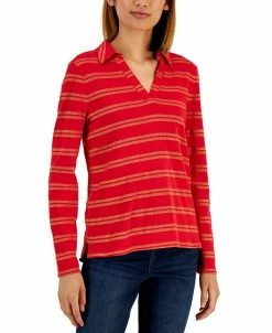 Charter Club Women's Split-Neck Collared Top, Created For Macy's