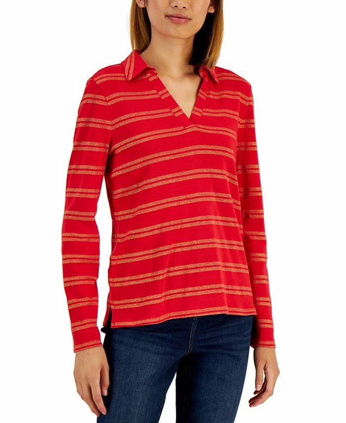 Charter Club Women's Split-Neck Collared Top, Created For Macy's 1 Charter Club Women's Split-Neck Collared Top, Created For Macy's