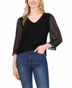 CeCe Women's V-neck Polka Dot Sleeve Top