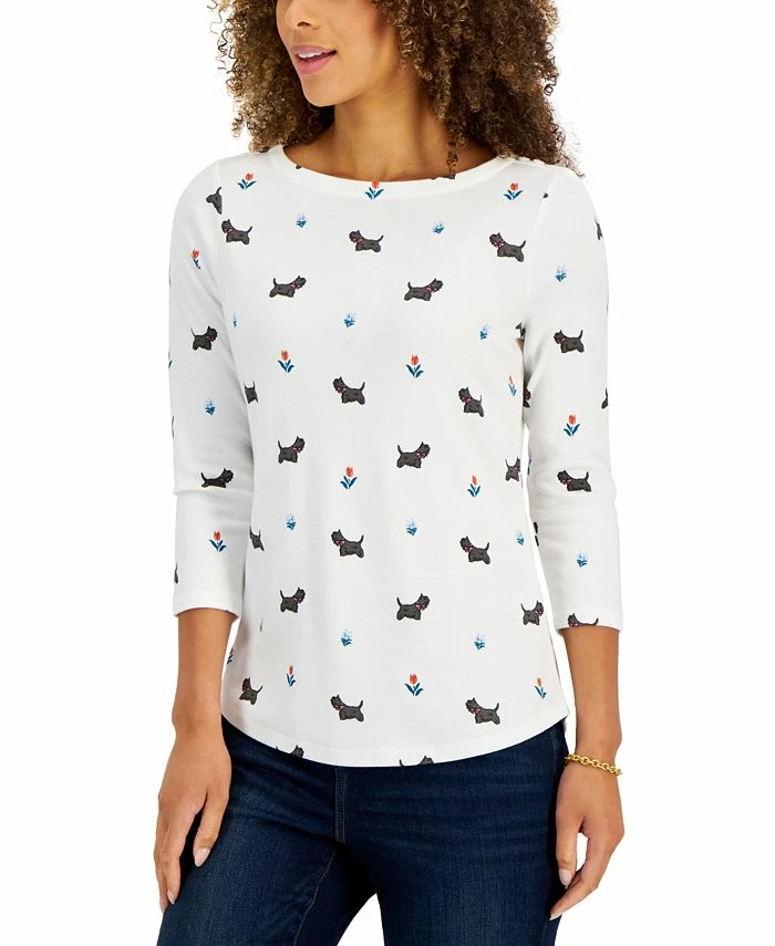 Charter Club Women's Women's Printed Dogs & Flowers Boatneck Top, Created For Macy's 1 Charter Club Women's Women's Printed Dogs & Flowers Boatneck Top, Created For Macy's