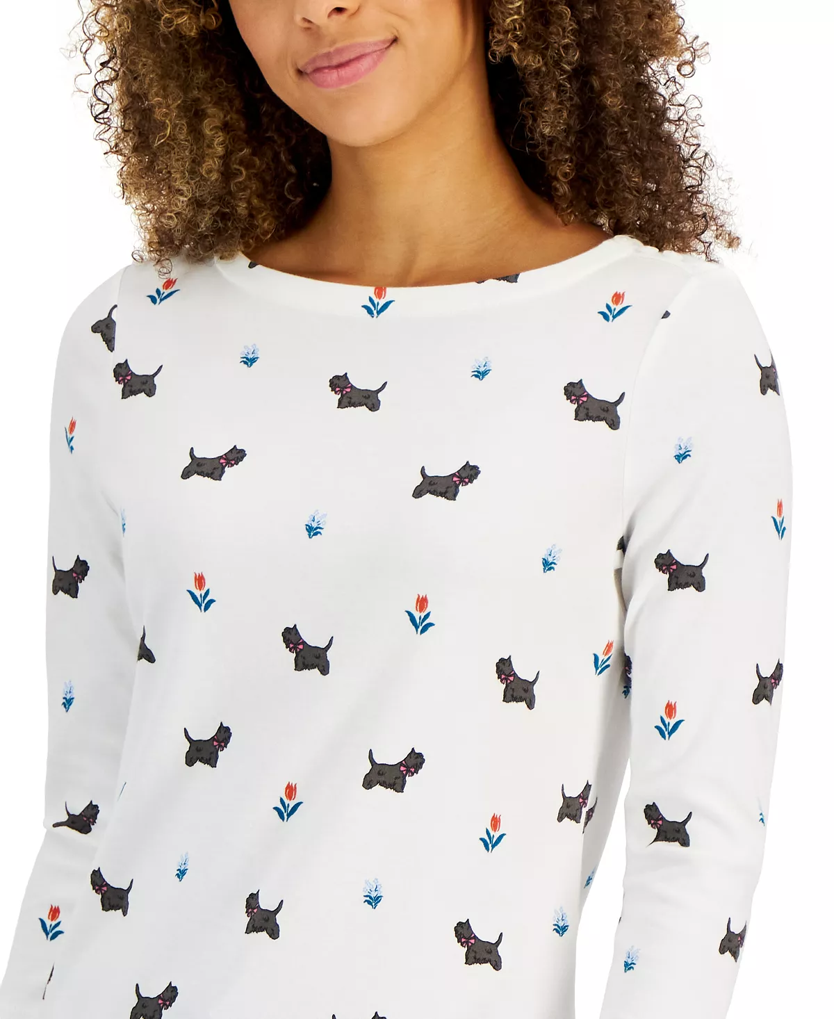 Charter Club Women's Women's Printed Dogs & Flowers Boatneck Top, Created For Macy's 3 Charter Club Women's Women's Printed Dogs & Flowers Boatneck Top, Created For Macy's - Image 3