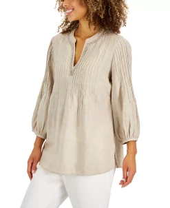 Charter Club Women's Puff-Sleeve Linen Tunic, Created For Macy's -VINCE CAMUTO Shop 21674359 fpx