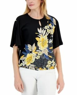 JM Collection Women's Floral-Print Keyhole Top, Created For Macy's