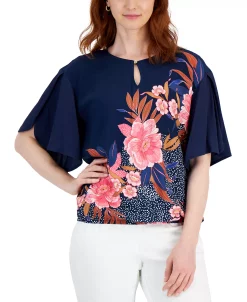 JM Collection Women's Floral-Print Keyhole Top, Created For Macy's -VINCE CAMUTO Shop 21720927 fpx