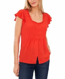 CeCe Women's Pintuck Flutter-Sleeve Blouse