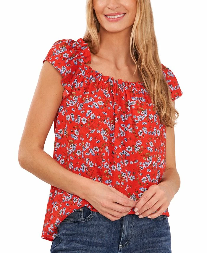 CeCe Women's Ruffled Square-Neckline Floral Top 1 CeCe Women's Ruffled Square-Neckline Floral Top