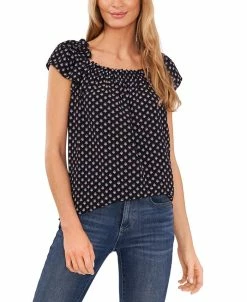 CeCe Women's Ruffled-Neckline Floral-Print Top