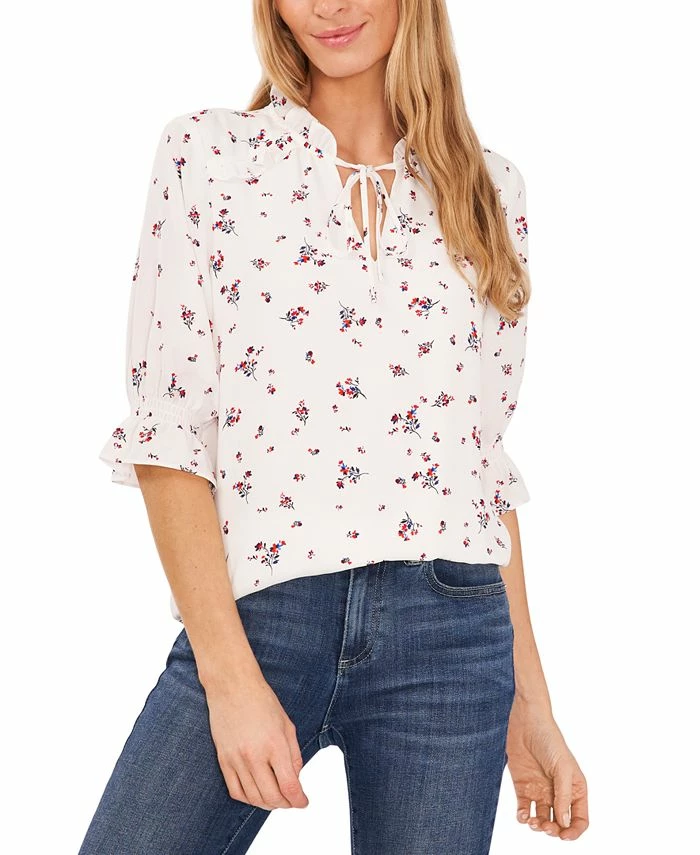 CeCe Women's Tie-Neck Floral-Print Blouse 1 CeCe Women's Tie-Neck Floral-Print Blouse