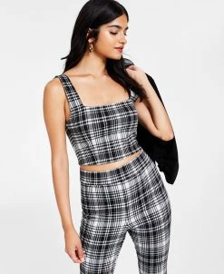 Bar III Women’s Plaid-Print Tank Top, Created For Macy’s